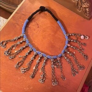 Blue Beaded Necklace with Silver Accents